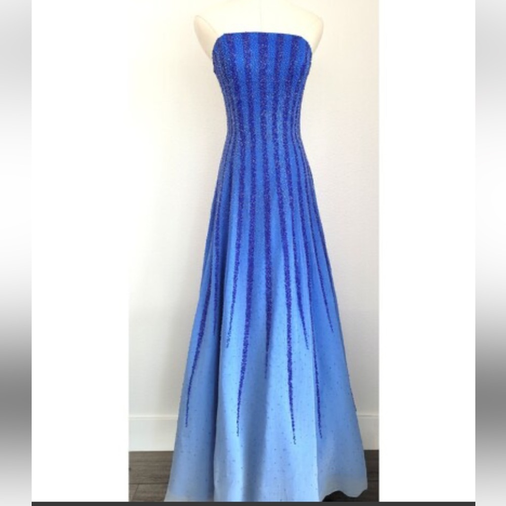 Alyce Design Formal Pageant Evening Gown Maxi Dress Strapless Beaded Embellished